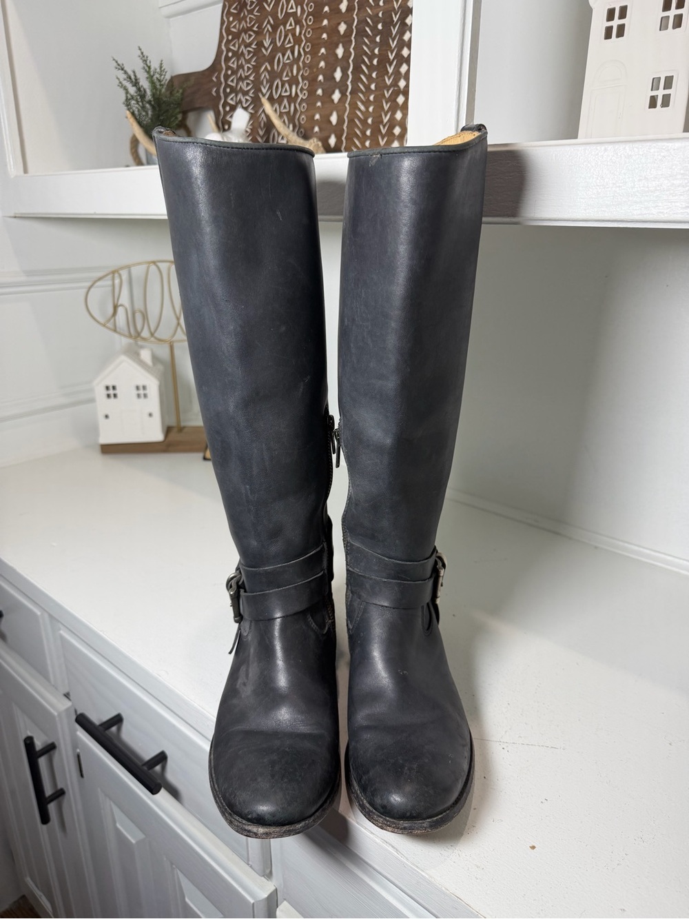 Frye Women’s 8B Black Leather Harness Riding Equestrian Boots Tall Knee High - Picture 2 of 13